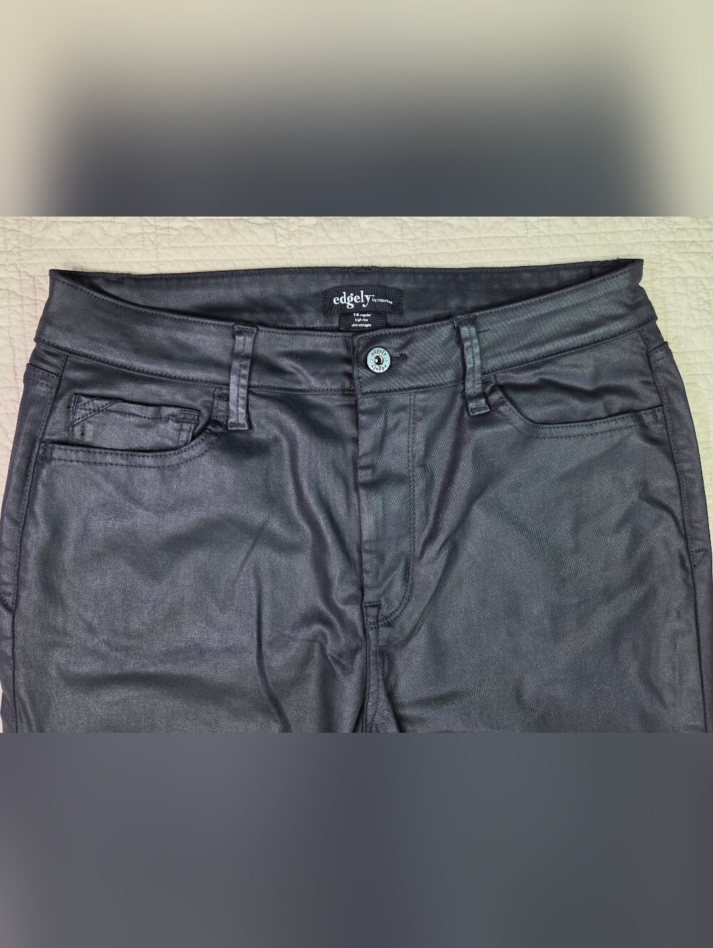 Edgely by Maurices Black Faux Leather Pants - Slim Straight Size 14 - Picture 3 of 11